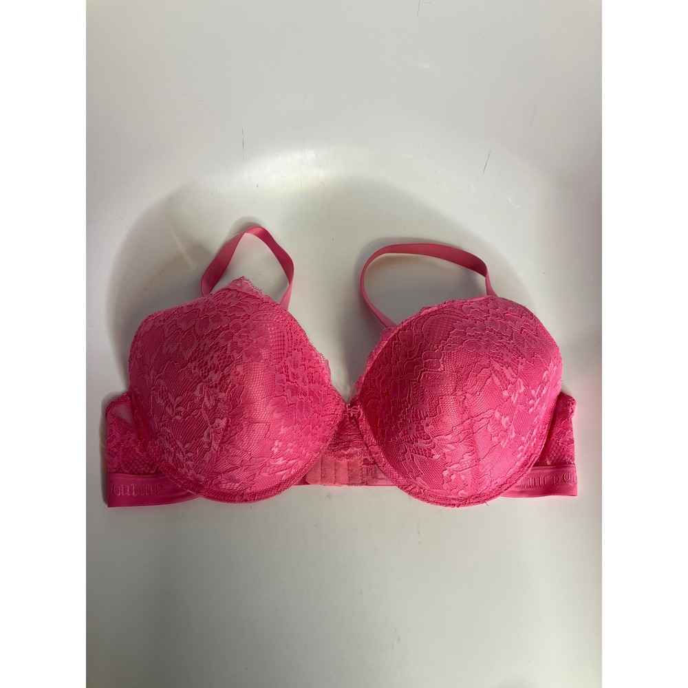 Juicy Couture Lace Push Up Bra Womens 40C Pink Excellent Underwire Logo Band